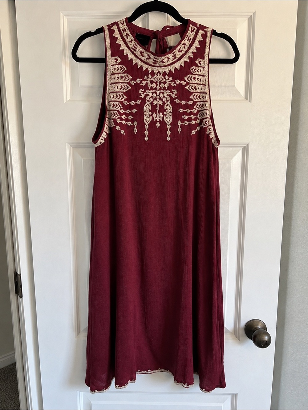Alga Women's Size S A-Line Dress Red Embroidered Boho Tie Back